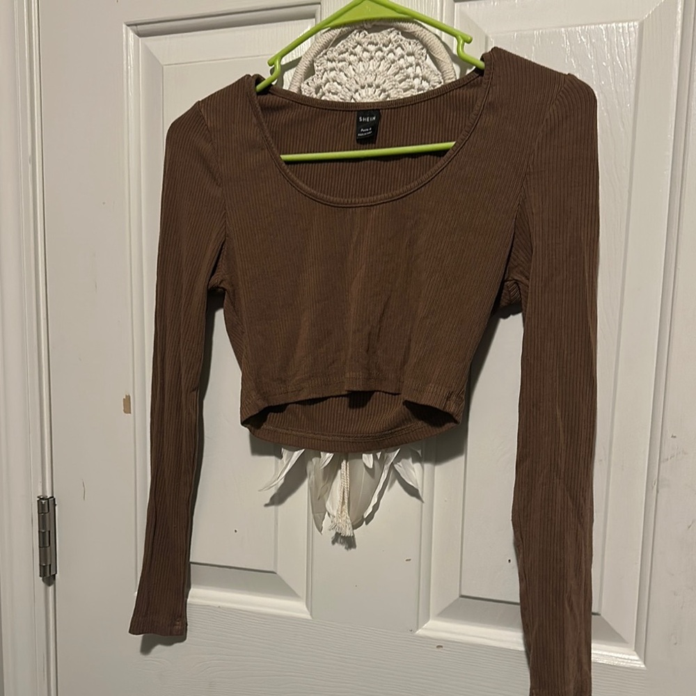 Brown Long Sleeve Crop Top
